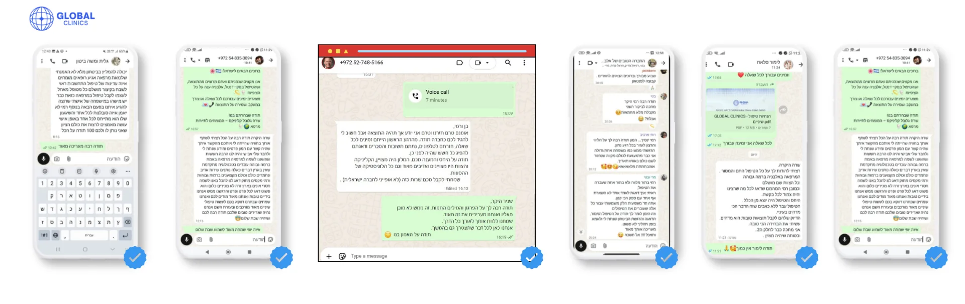 צילומי מסך של הודעות וואטסאפ ממטופלים ישראלים